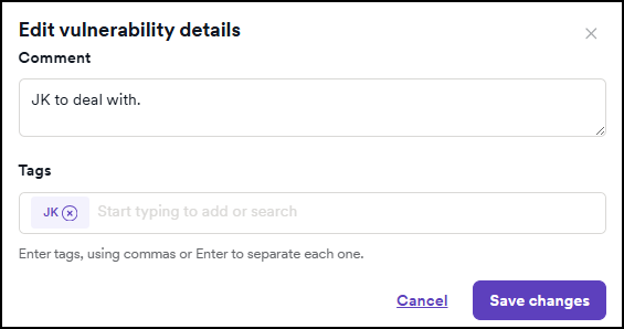 Add comments and tags in the dialog box