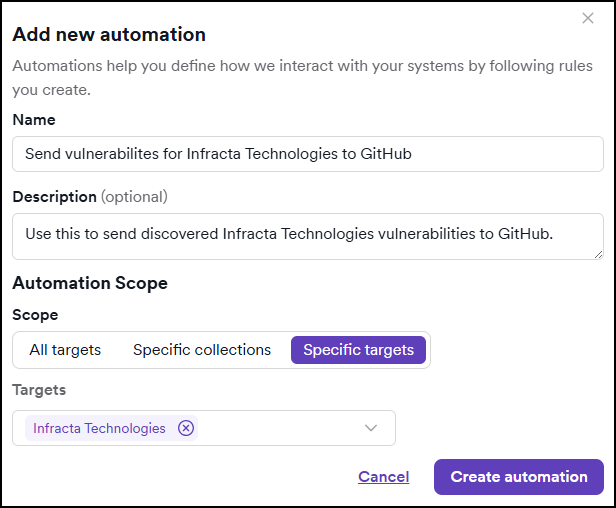 New automation dialog with details.