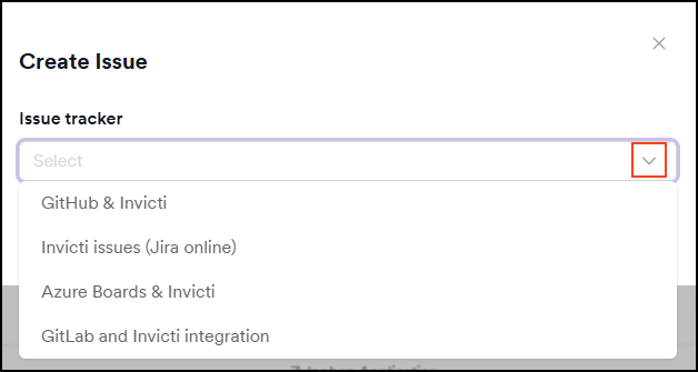 Create issue dialog to select the issue tracker.