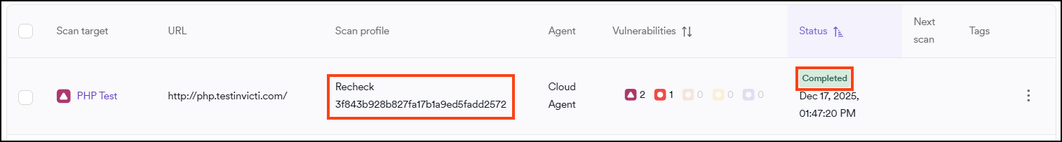 Bulk retest of vulnerabilities for the same target.