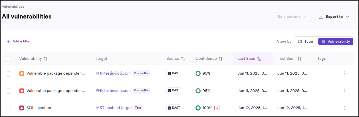 All vulnerabilities page
