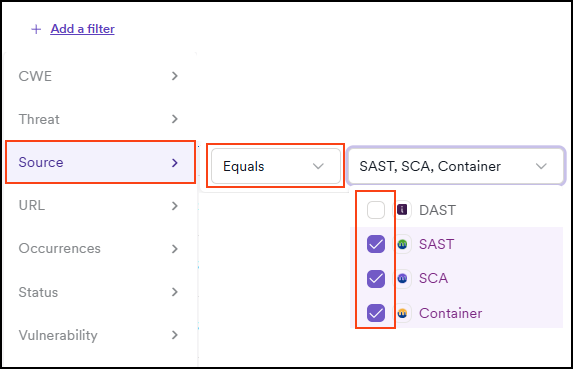 Filter for Mend vulnerabilities.