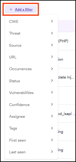 Add a filter dropdown menu showing available filter options