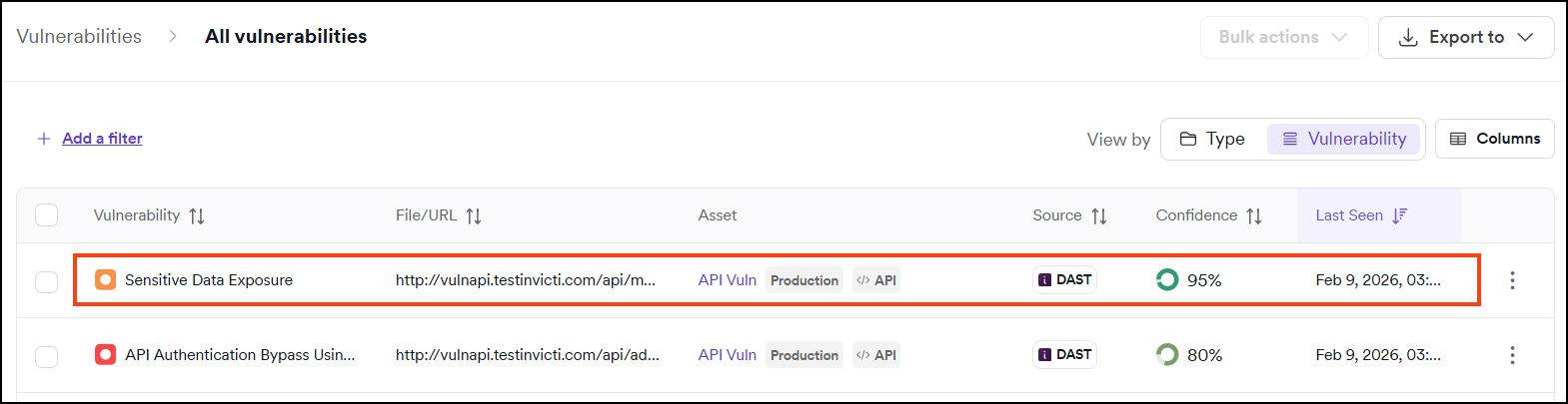 Click a vulnerability in All vulnerabilities page to open the drawer with details.