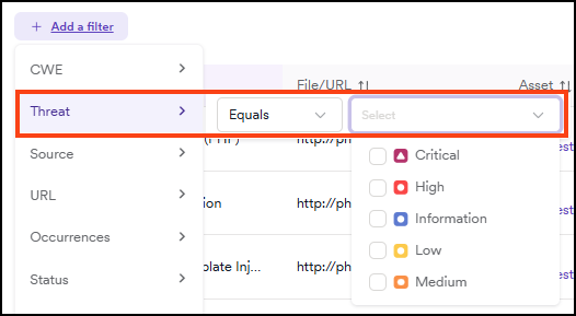 Filtering vulnerabilities based on their severity level options