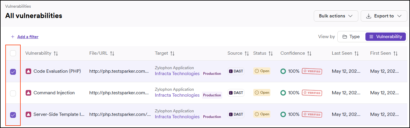 Vulnerabilities page.