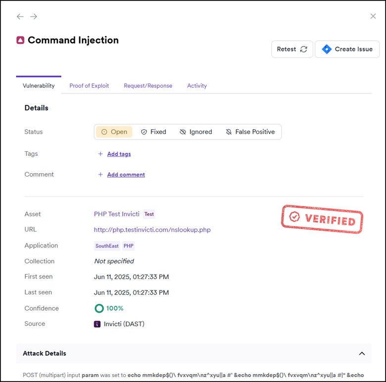 Example of a critical-severity Command Injection vulnerability.